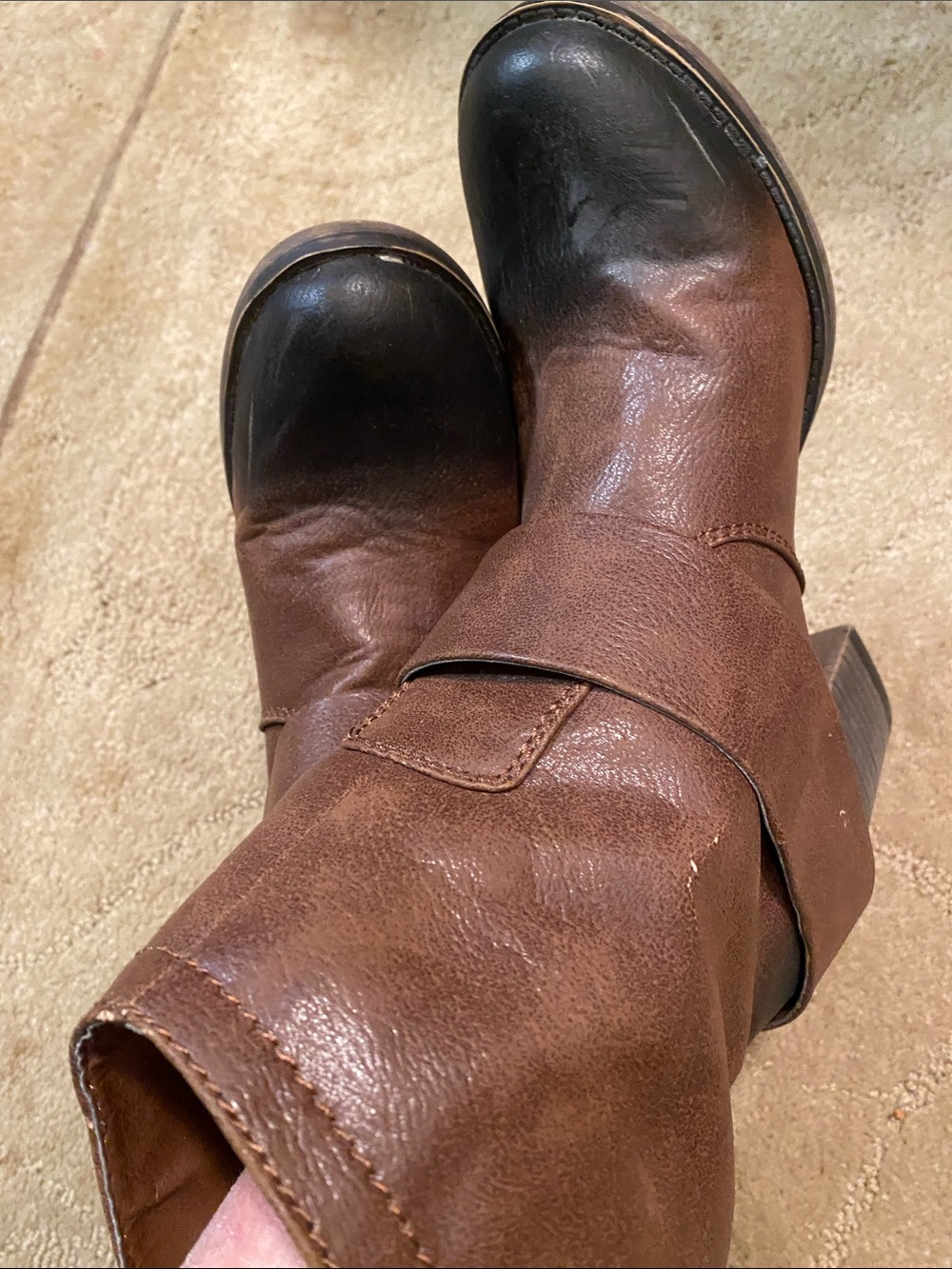 Women's Brown Two-Tone Ankle Boots with Buckle Accent 8-8.5